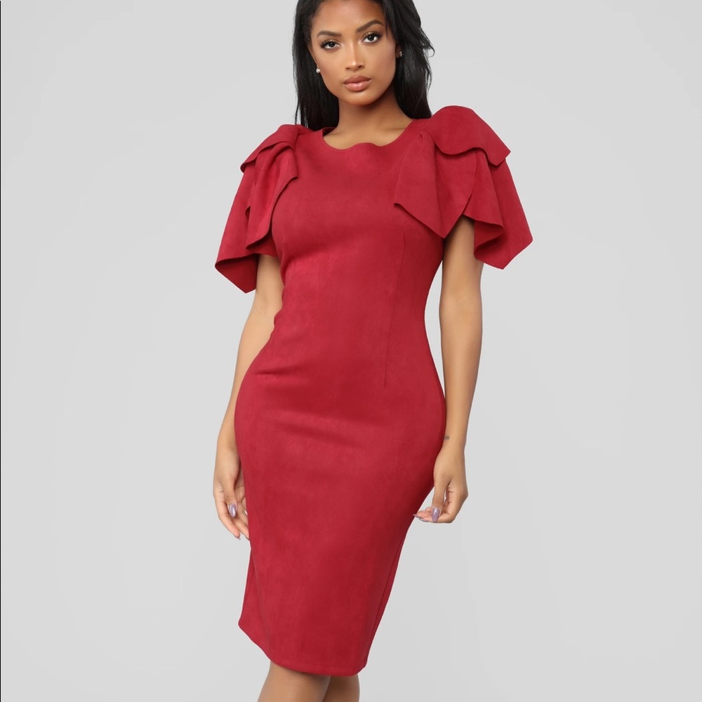 Red Suede Midi Dress. Size Large.